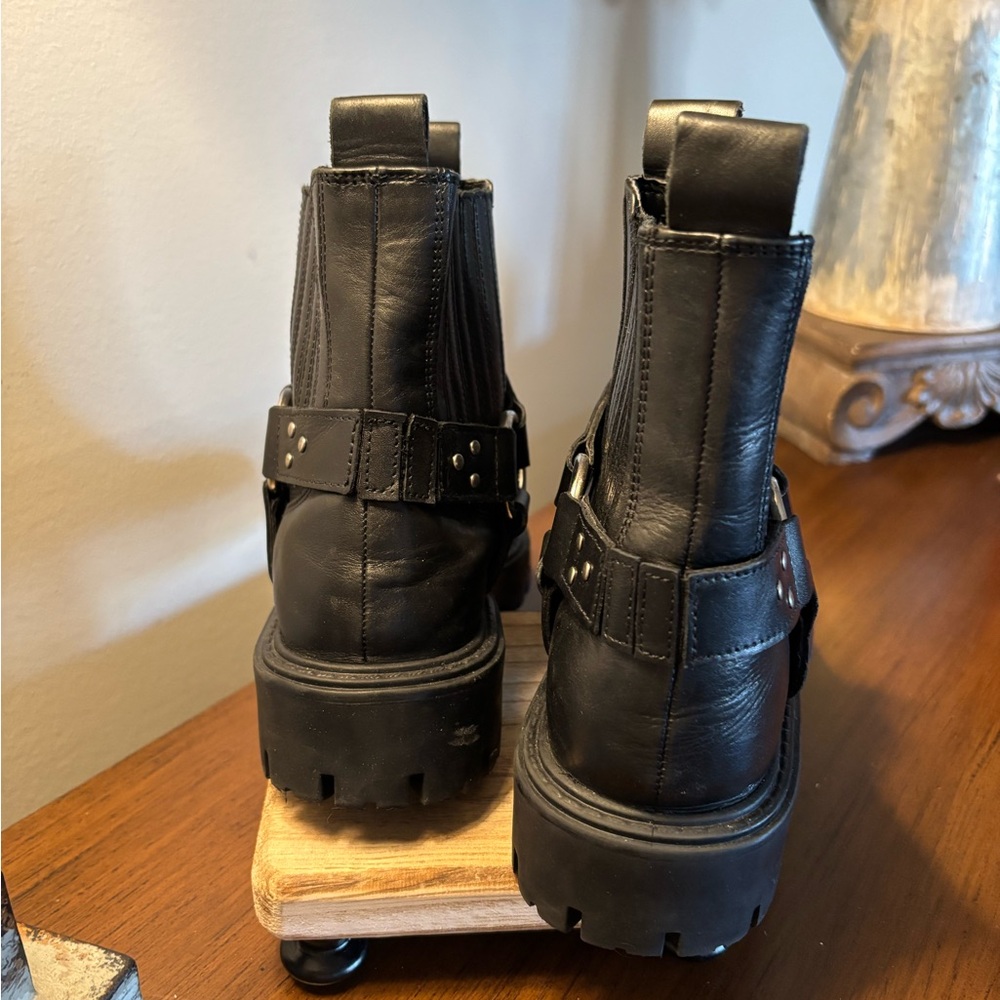 Zara Black Leather Combat Moto Motorcycle Boots Y2K Size 7 EUC - Picture 4 of 9